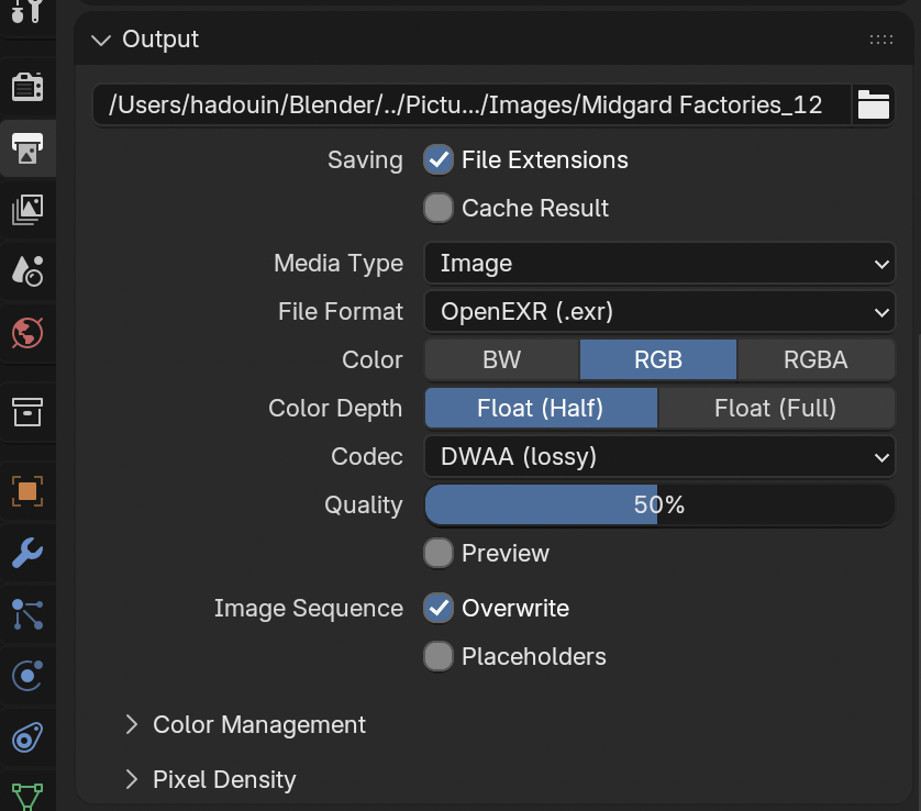 Output settings